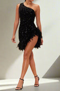 Feather Hemline Sequin Mini Dress Lavish Daily