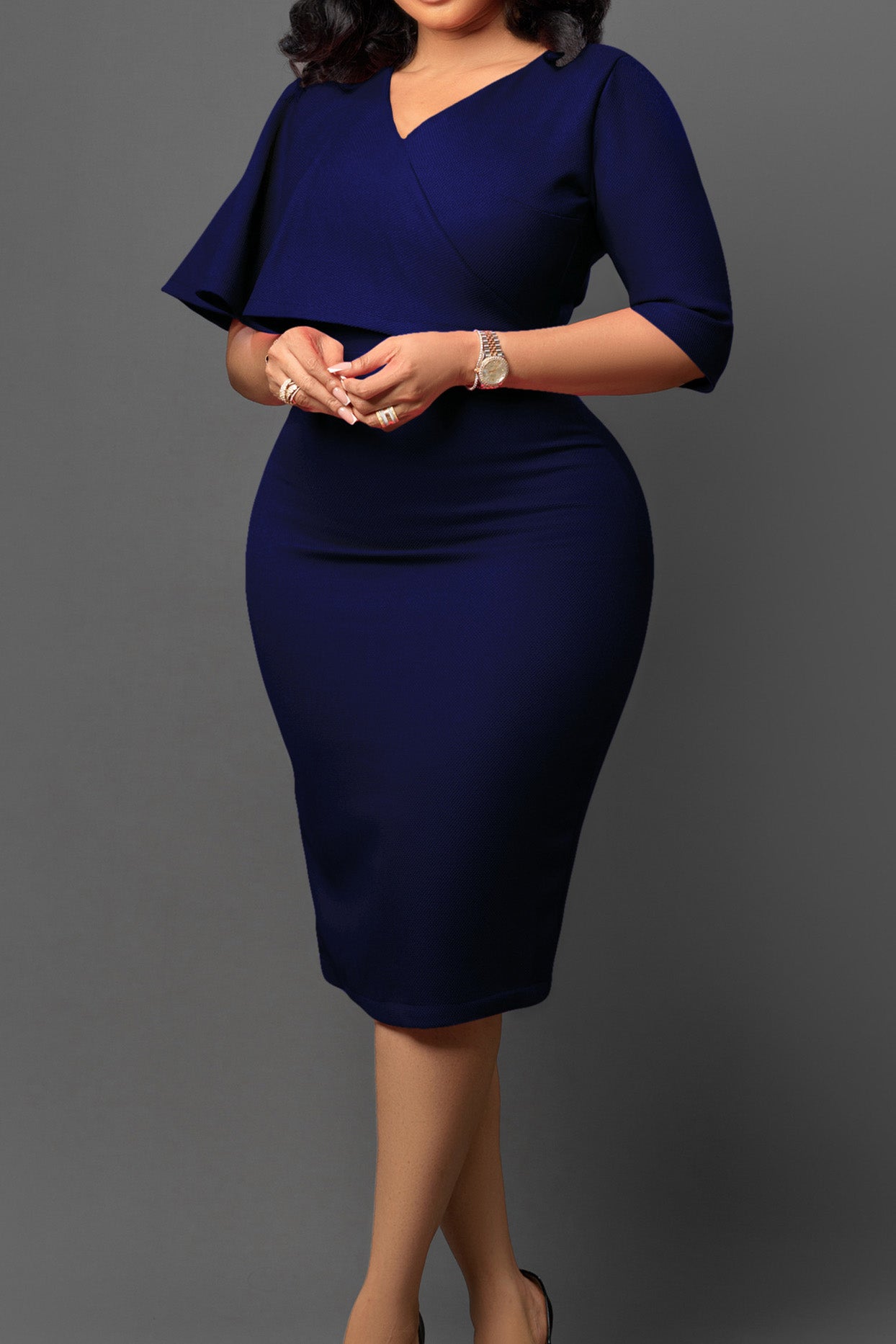 Elegant Ruffle Overlay Bodycon Midi Dress Lavish Daily