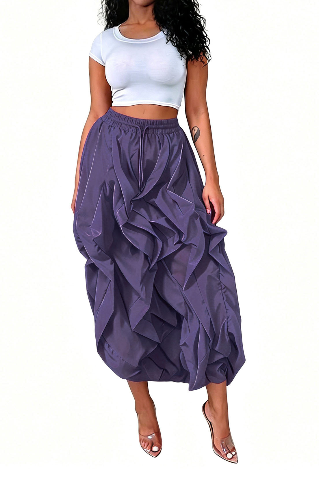 Cascading Ruffle Midi Skirt Lavish Daily