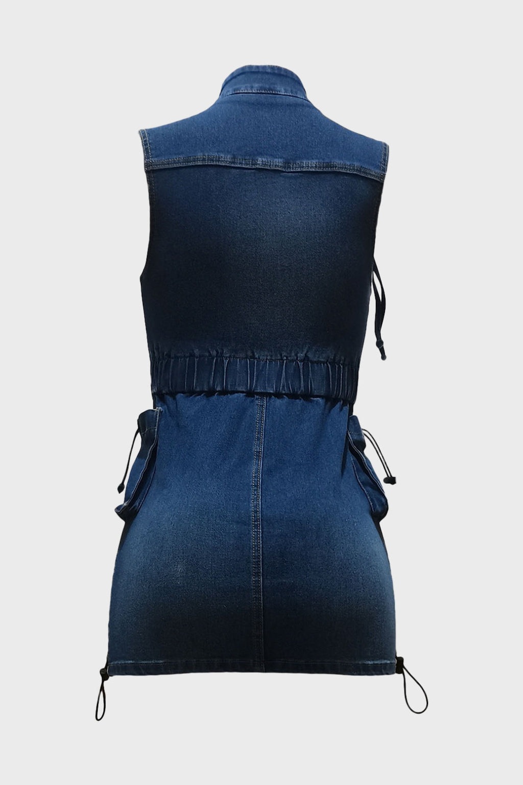 Sleeveless Elastic Drawstring Denim Mini Dress Lavish Daily