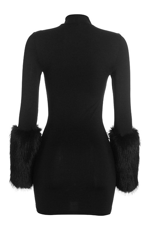 Plush-Cuff Mock-Neck Long-Sleeve Mini Dress Lavish Daily