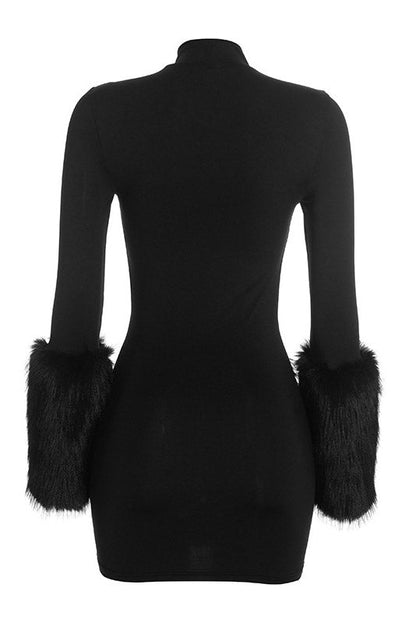 Plush-Cuff Mock-Neck Long-Sleeve Mini Dress Lavish Daily