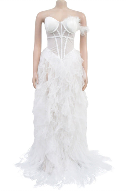 Strapless Corset Tulle Maxi Dress Lavish Daily