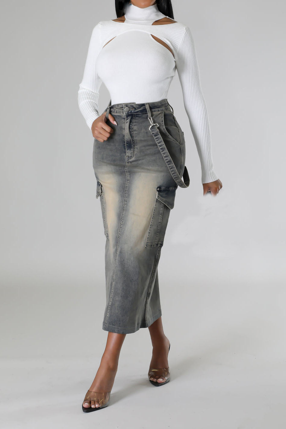 Denim Cargo Skirt Lavish Daily