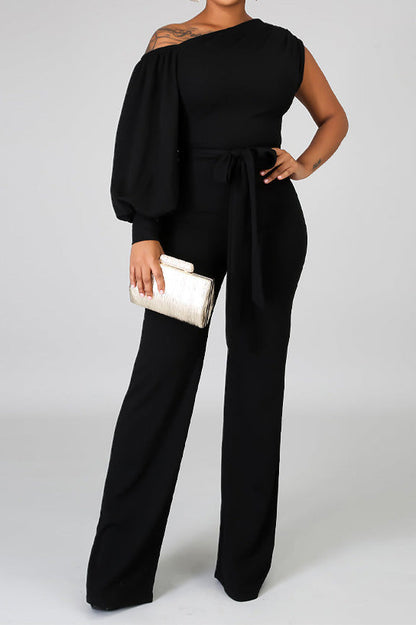 One-Shoulder Puff Sleeve Jumpsuit Lavish Daily