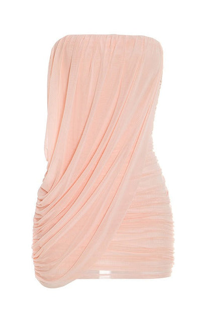 Strapless Draped Ruched Mini Dress LavishDaily