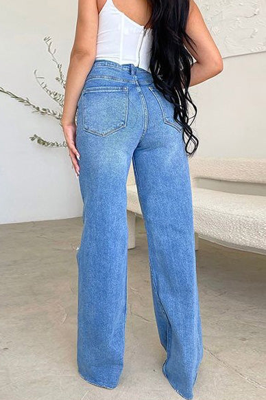 High Waist Light Washed Ripped Jeans Lavish Daily