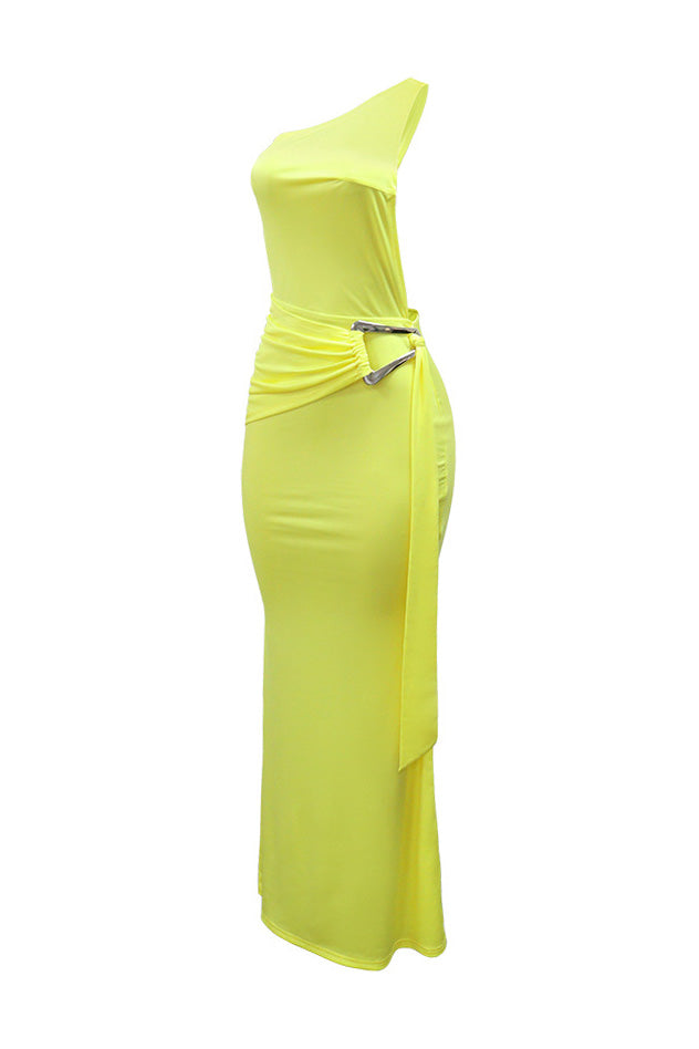 One-Shoulder Open Back Ruched Maxi Dress Lavish Daily