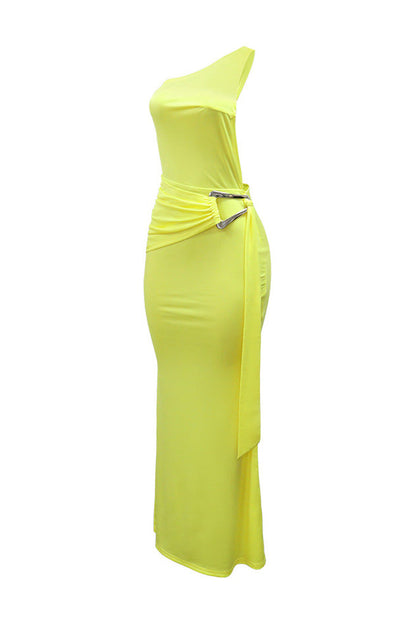 One-Shoulder Open Back Ruched Maxi Dress Lavish Daily