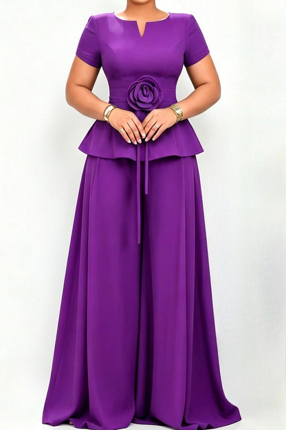 3D Floral Peplum & Wide Leg Matching Set Lavish Daily