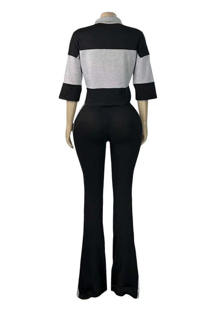 Collared Top & Flare Pants Two-Piece Set Lavish Daily