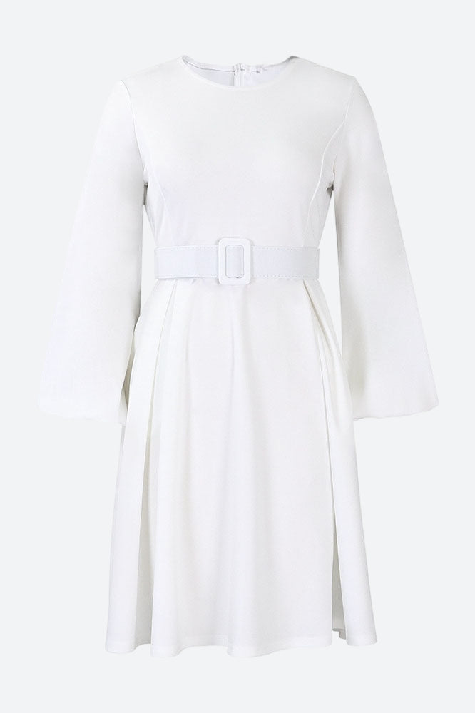 Crew-Neck Long Sleeve High Waisted Dress Lavish Daily