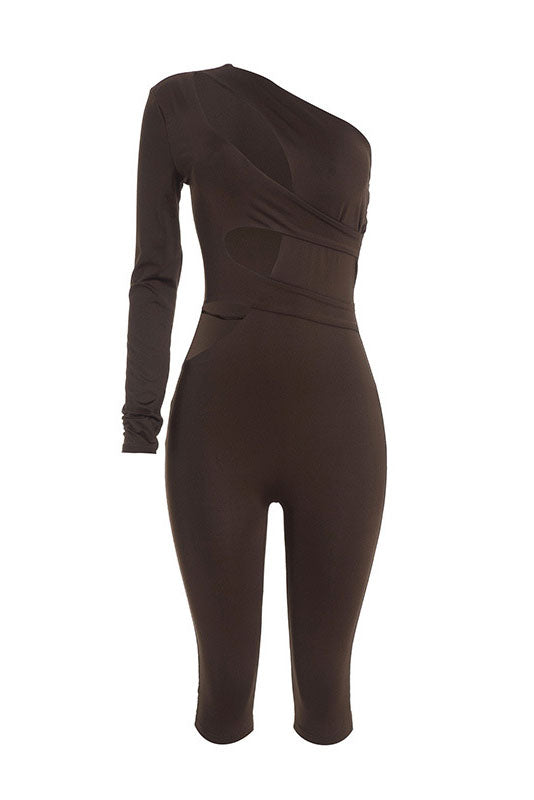 One-Shoulder Cutout Capri Jumpsuit Lavish Daily