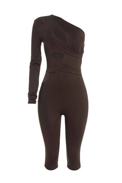 One-Shoulder Cutout Capri Jumpsuit Lavish Daily