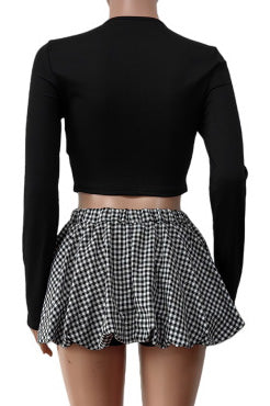 Plaid Patchwork O Neck Long Sleeve Set Lavish Daily