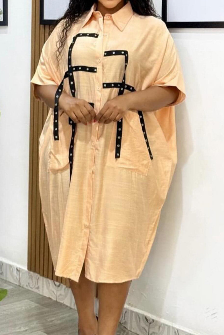 Loose Short-Sleeve Shirt Dress Lavish Daily