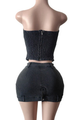 Denim Corset Top & Mini Skirt Set Lavish Daily