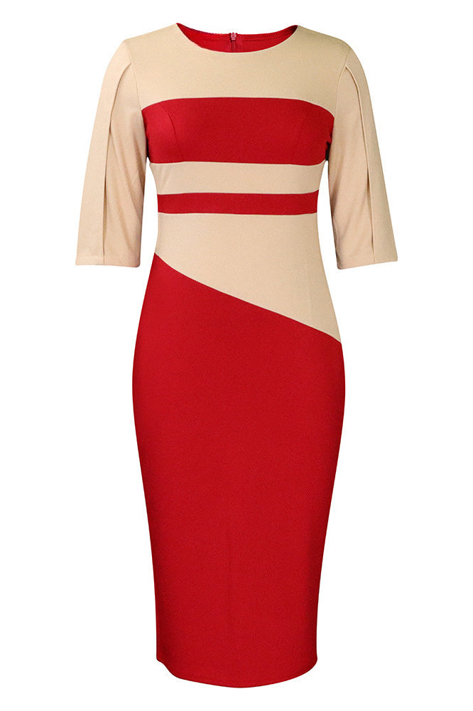 Plus Size 3/4 Sleeve Color Block Bodycon Dress Lavish Daily
