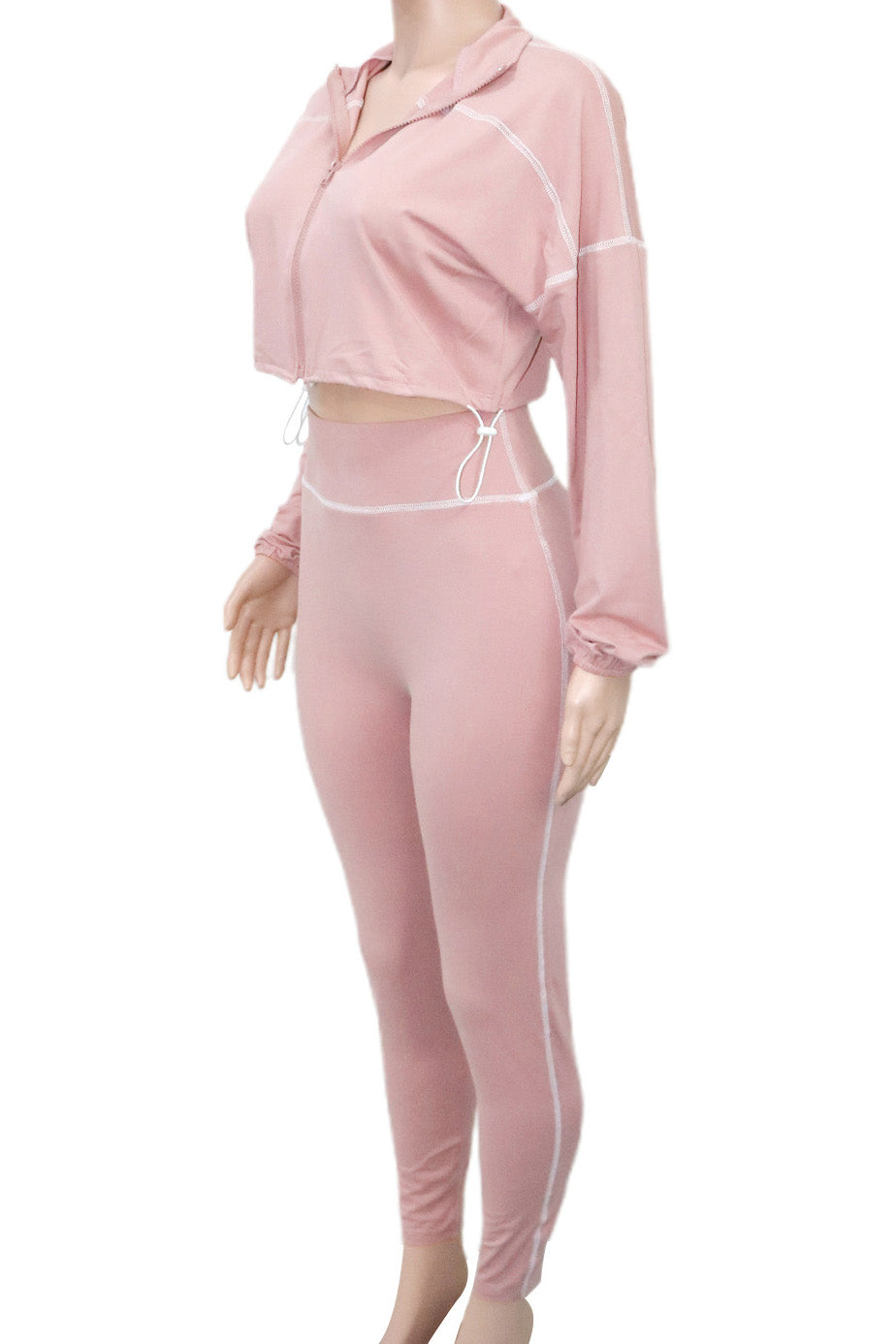Solid Color Long Sleeve Zip-Up Top & Pants Set Lavish Daily