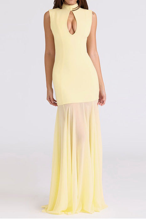 Sleeveless Cutout Chiffon Patchwork Maxi Dress Lavish Daily