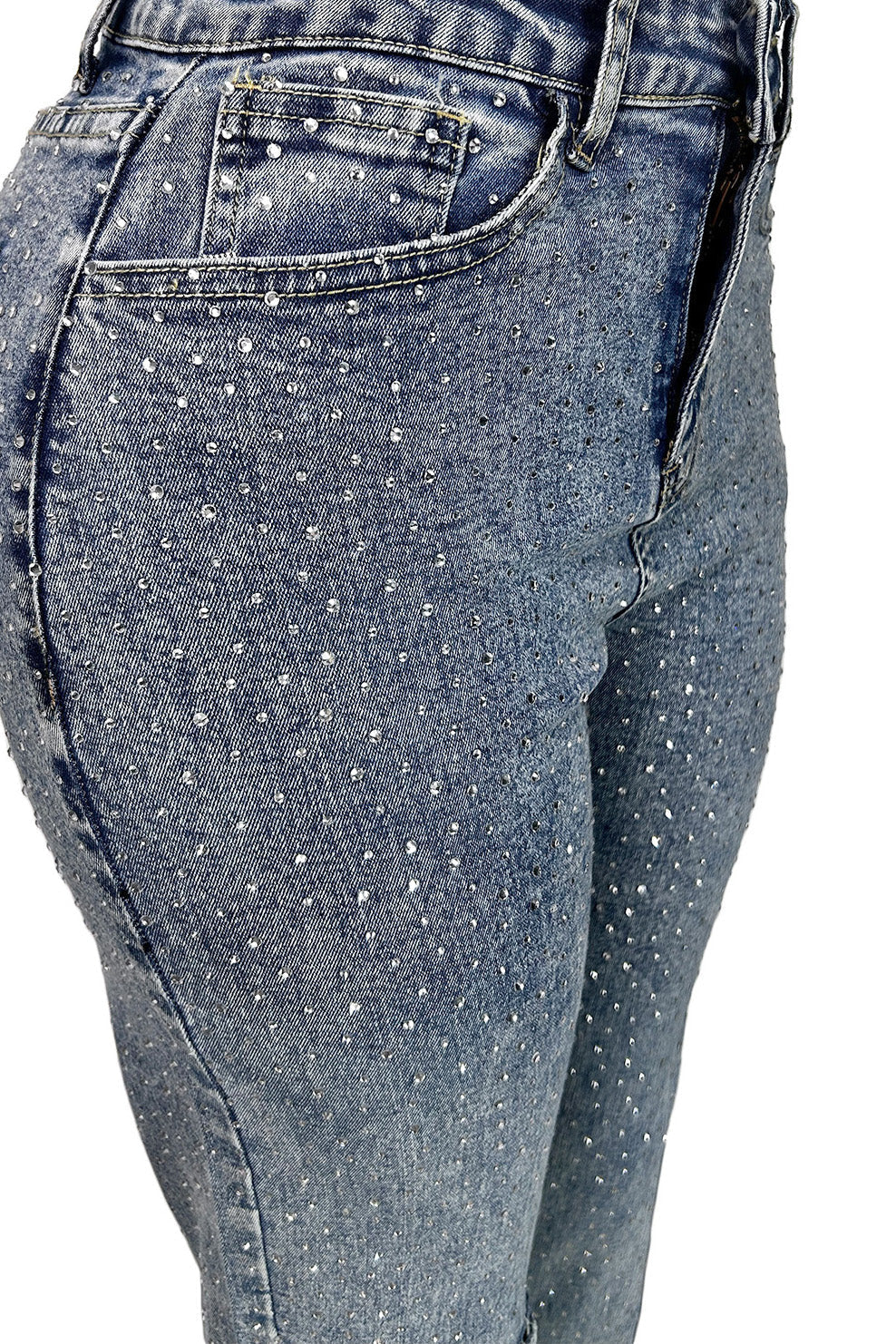 Rhinestone Skinny Raw Hem Jeans Lavish Daily
