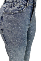 Rhinestone Skinny Raw Hem Jeans Lavish Daily