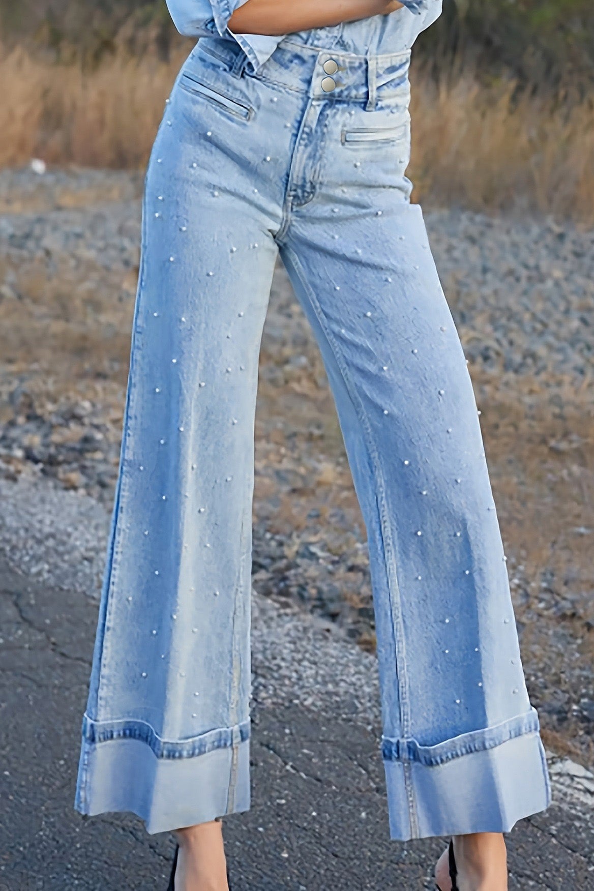 Crystal Stud Jeans Lavish Daily