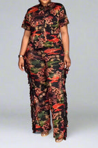 Elegant Printed Lapel Shirt and Pants Set Lavish Daily