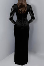 Velvet Rhinestone Long Sleeve Evening Dress Lavish Daily