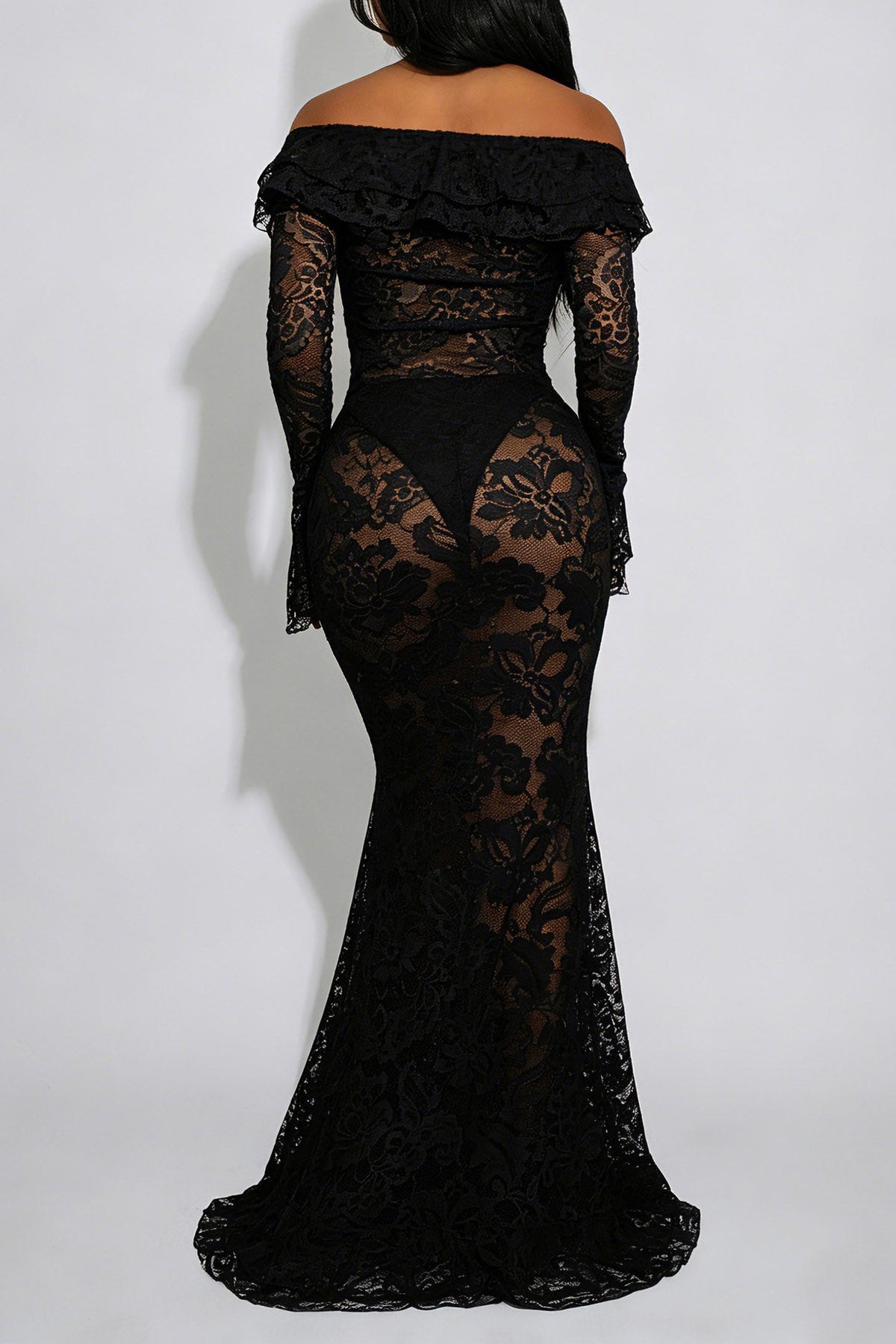 Sheer Lace Ruffled Slit Maxi Dress Lavish Daily