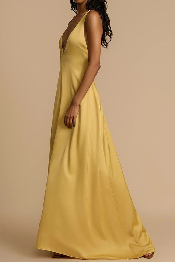 Deep V-Neck Maxi Dress Lavish Daily