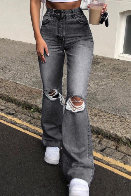 High Waist Cut Out Straight Jeans Lavish Daily