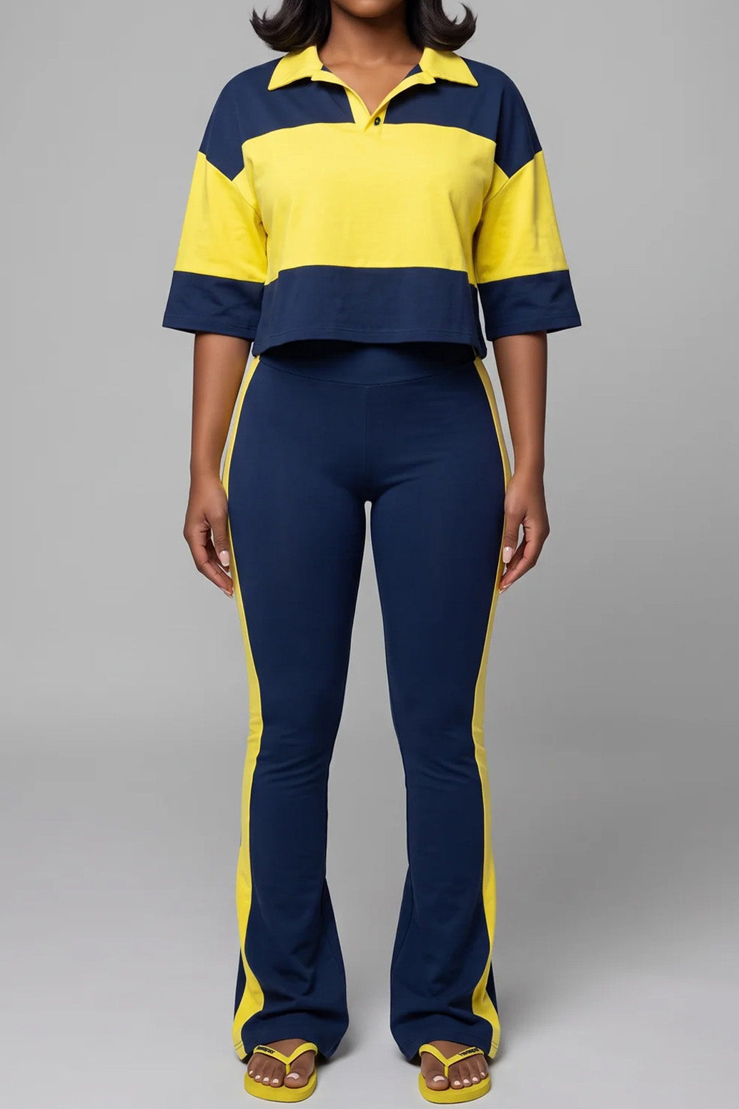 Collared Top & Flare Pants Two-Piece Set Lavish Daily