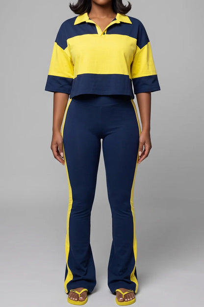 Collared Top & Flare Pants Two-Piece Set Lavish Daily