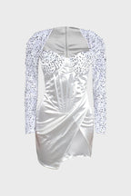 Split Square Cut Collar Stretch Sequin Dress Lavish Daily