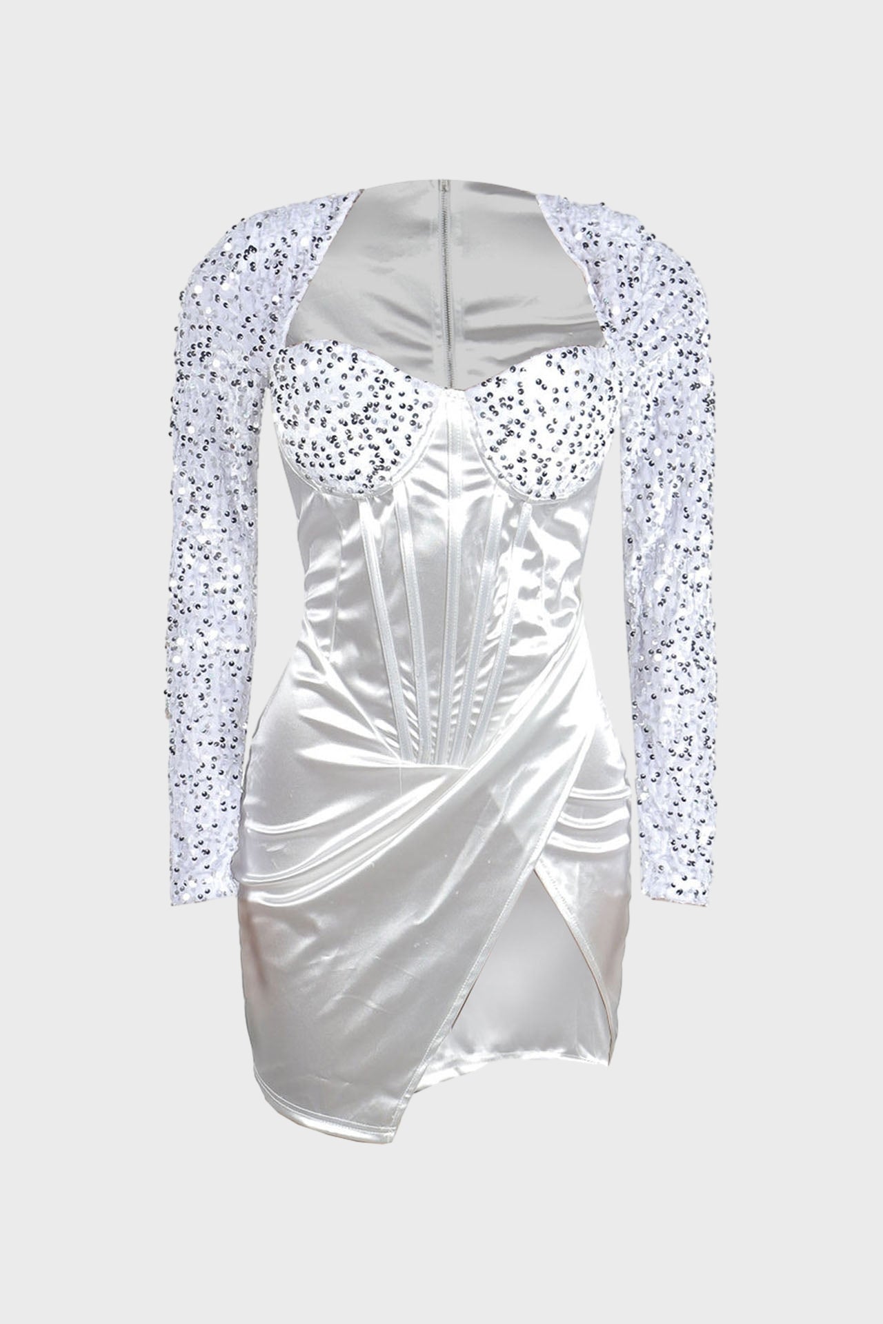 Split Square Cut Collar Stretch Sequin Dress Lavish Daily