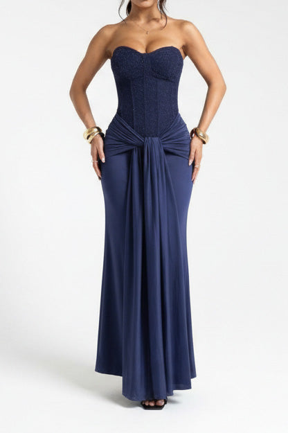 Off Shoulder Lace Up Pleated Maxi Dress Lavish Daily