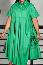 Casual Shirt Collar 3D Floral Pocket Midi Dress Lavish Daily