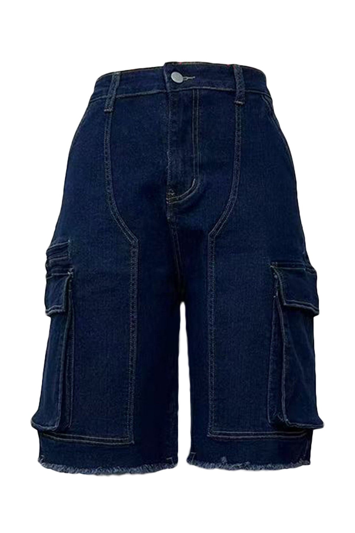 Vintage Wash Raw Hem Denim Cargo Jorts Lavish Daily