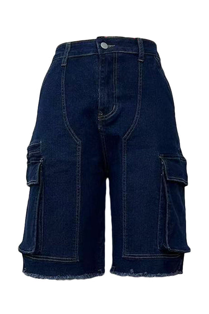 Vintage Wash Raw Hem Denim Cargo Jorts Lavish Daily