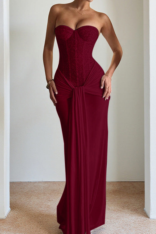 Off Shoulder Lace Up Pleated Maxi Dress Lavish Daily