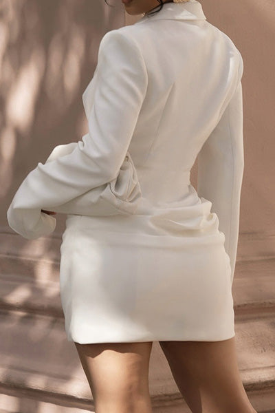 Deep V Button Front Blazer Dress Lavish Daily