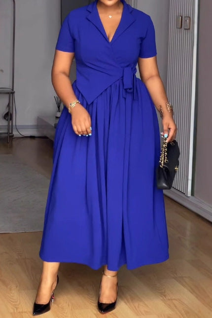 Tie Waist Lapel Loose Shirt Dress Lavish Daily