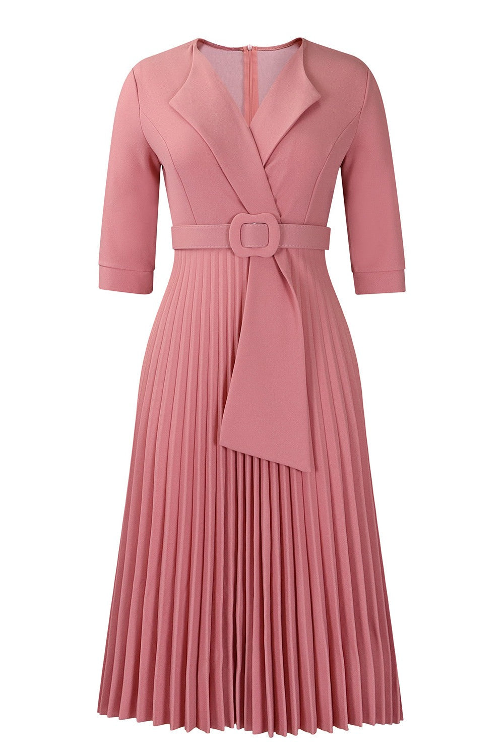 Pleated A-Line Blazer Midi Dress with Belt Lavish Daily
