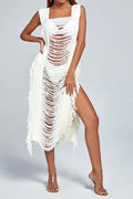 Fringe Ripped Sleeveless Beach Sweater Dress Lavish Daily