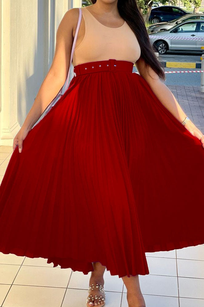 High Waist Pleated Midi Skirt Lavish Daily