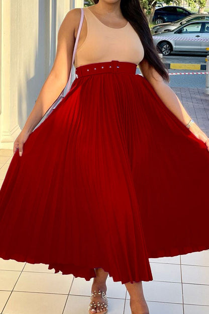 High Waist Pleated Midi Skirt Lavish Daily