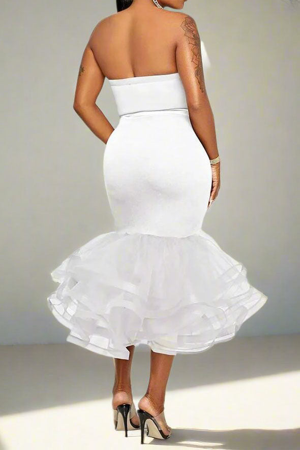 High Waisted Bottom Ruffled Tulle Midi Skirt Sets Lavish Daily