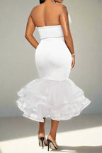 High Waisted Bottom Ruffled Tulle Midi Skirt Sets Lavish Daily