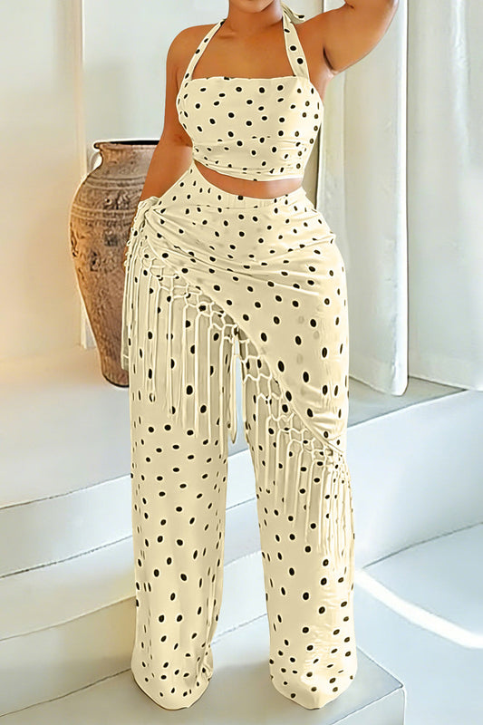 Polka Dot Fringe Wrap Pant Set Lavish Daily